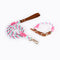 Premium Leather Pet Collar and Leash - Soft, Strong Braided Rope (Pink green - Size S)