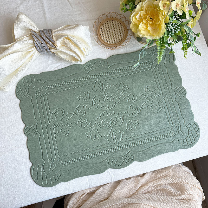 4 pcs Decorative Faux Leather Placemats - Unique Shape, Beautiful Packaging (Bean green)