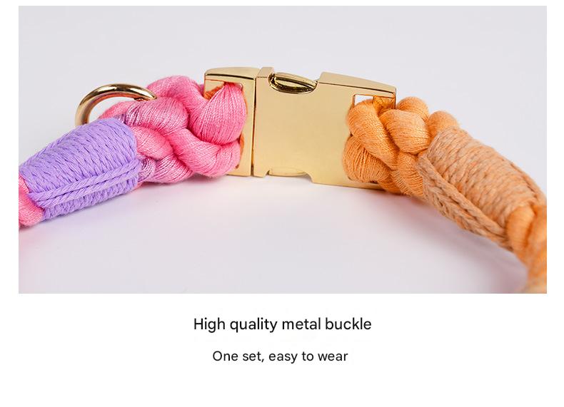 Handmade Rope Dog Collar and Leash Set - Colorful Woven Cotton Cotton (Wine red - Size M)