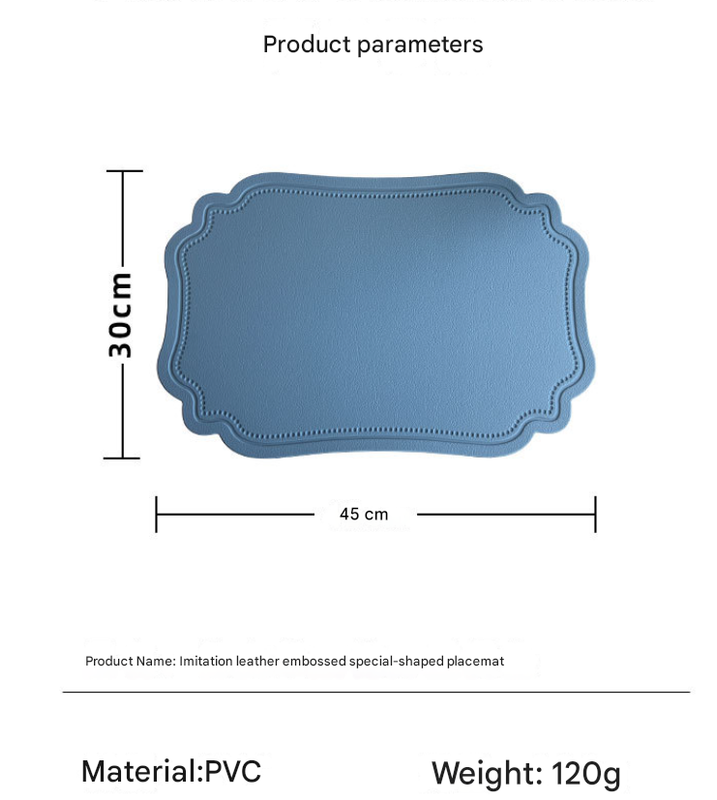 4 pcs Retro Faux Leather Placemat - Waterproof & Oil-Proof Dining Table Mat (Light blue)