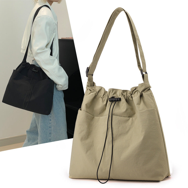 Orange Chic Lightweight Nylon Drawstring Tote Bag - Multi-Pocket Casual Shoulder & Crossbody