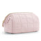Pink Chic Quilted Puffer Makeup Bag - Large Capacity Travel Cosmetic Organizer with Wide Opening