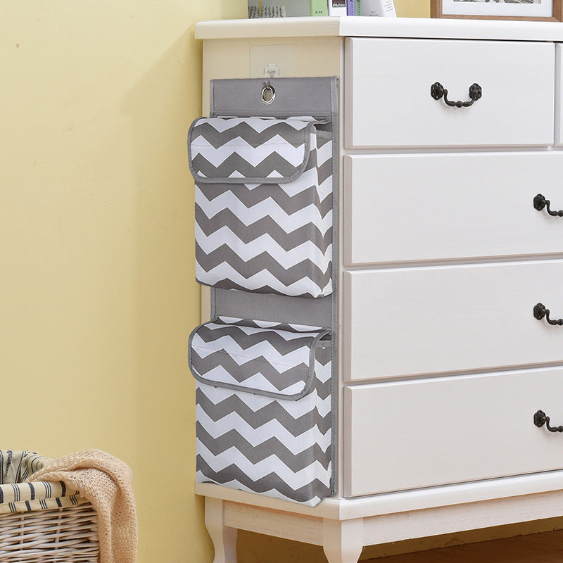 Grey And White Chic Chevron 2-Pocket Hanging Storage Organizer with Lids - Waterproof Oxford Cloth Wall & Door Mount