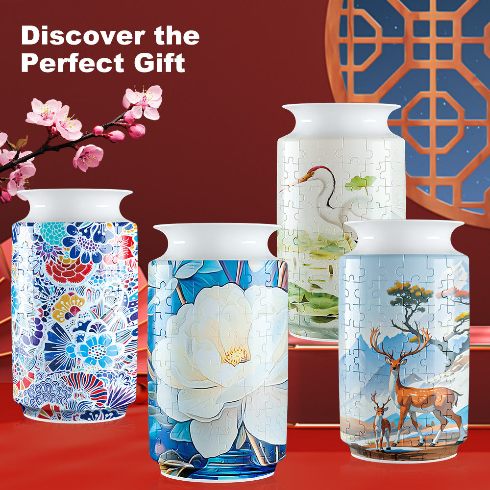 Colorful Style 1 DIY 3D Puzzle Vase - Creative Jigsaw Flower Holder with Waterproof Liner - Decorative Home Accent & Unique Gift