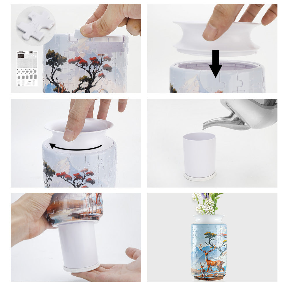 Colorful Style 2 DIY 3D Puzzle Vase - Creative Jigsaw Flower Holder with Waterproof Liner - Decorative Home Accent & Unique Gift