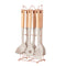 Beige Elegant 7-Piece Silicone Kitchen Utensil Set with Wooden Handles & Rose Gold Stand - Non-Stick Cookware Safe