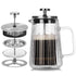 Transparent Elegant Ribbed Double Wall Glass French Press - 1000ml Heat Resistant Coffee and Tea Maker with Stainless Steel Filter