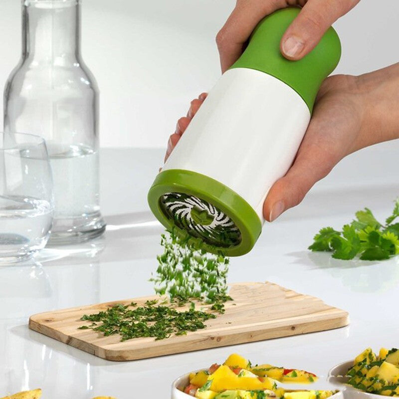 2 Pcs Green and White Manual Rotary Herb Grinder & Spice Mill - Effortless Mincing with Stainless Steel Blades for Fresh Herbs, Garlic & Spices