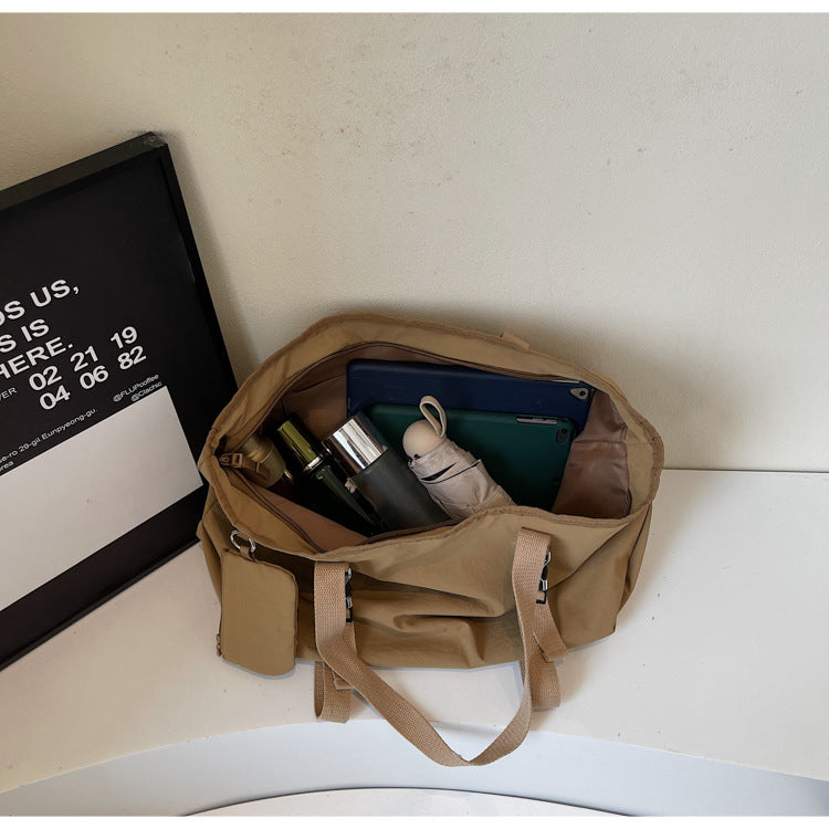 Black Women's Large Capacity Nylon Tote Bag - Stylish Casual Shoulder with Detachable Pouch