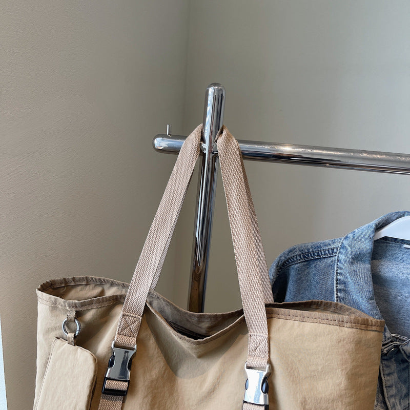 Black Women's Large Capacity Nylon Tote Bag - Stylish Casual Shoulder with Detachable Pouch