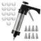 Silver and Black Stainless Steel Cookie Press Gun Kit - Biscuit Maker & Icing Decorating Set with 13 Discs & 8 Nozzles