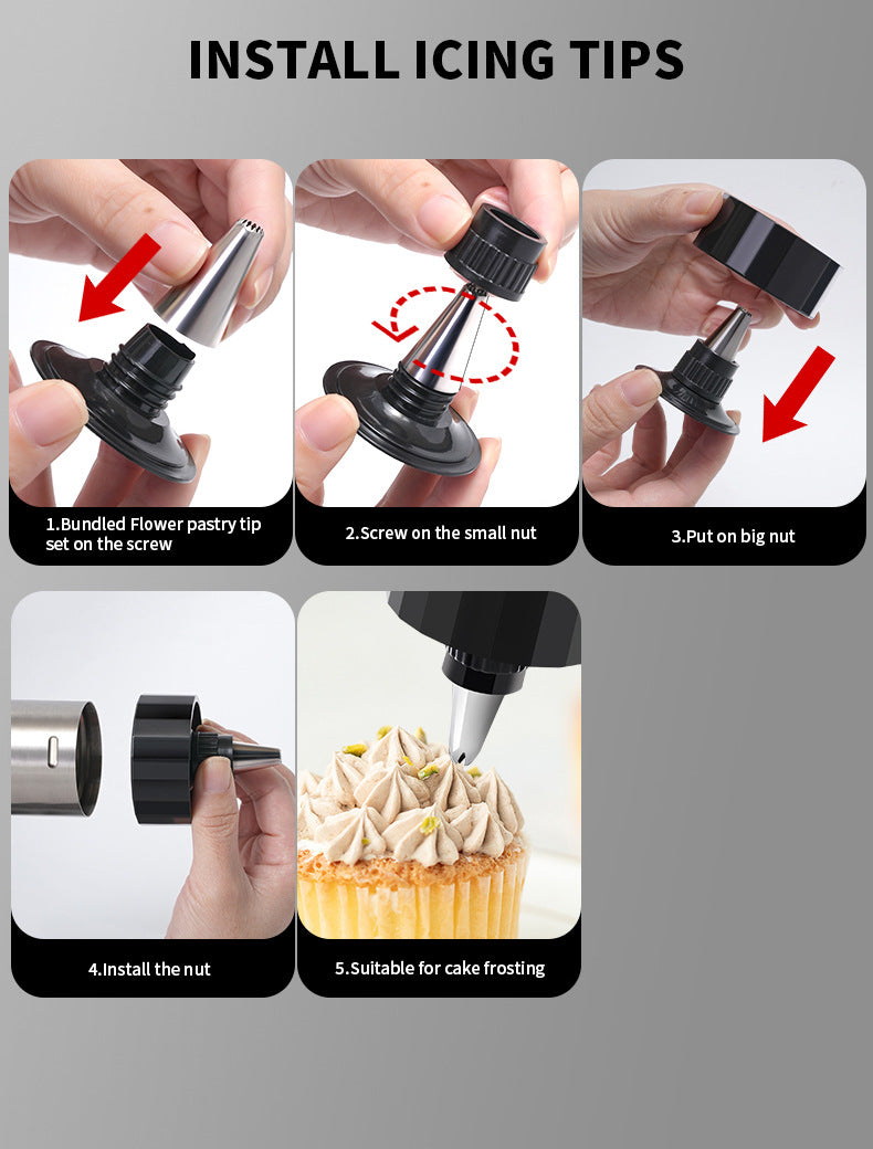 Silver and Black Stainless Steel Cookie Press Gun Kit - Biscuit Maker & Icing Decorating Set with 13 Discs & 8 Nozzles