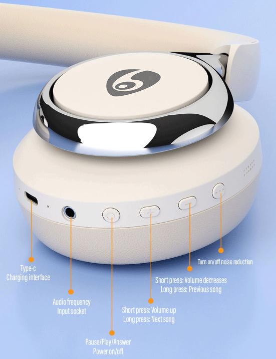 Beige Premium Wireless ANC Headphones - Bluetooth 5.4, 32H Playtime, Foldable Over-Ear Design, Comfort Earpads for Travel & Gaming