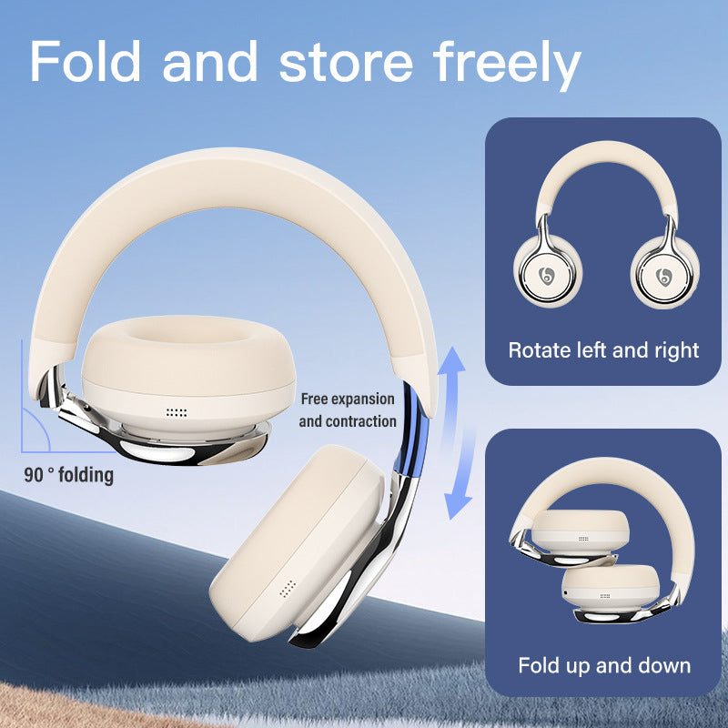 White Premium Wireless ANC Headphones - Bluetooth 5.4, 32H Playtime, Foldable Over-Ear Design, Comfort Earpads for Travel & Gaming