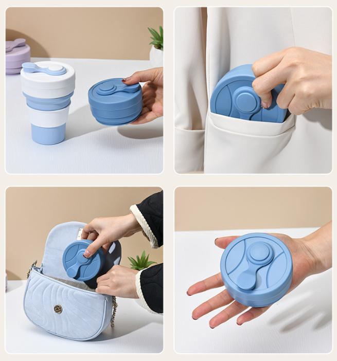 2 Pcs Purple 350ml Collapsible Silicone Travel Cup - Portable, Leak-Proof & Food-Grade Drinking Mug with Lid, Insulating Sleeve & Straw
