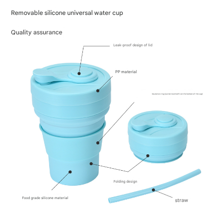 2 Pcs Light Blue 350ml Collapsible Silicone Travel Cup - Portable, Leak-Proof & Food-Grade Drinking Mug with Lid, Insulating Sleeve & Straw