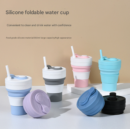 2 Pcs Black 350ml Collapsible Silicone Travel Cup - Portable, Leak-Proof & Food-Grade Drinking Mug with Lid, Insulating Sleeve & Straw