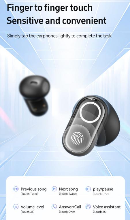 Black Feather-Light TWS Earbuds - Bluetooth 5.4, Hi-Fi Sound, LED Display Case, 60H+ Playtime, Touch Control