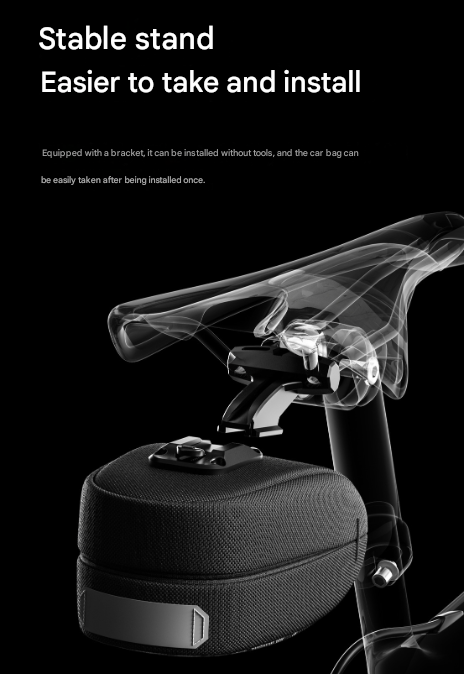 Black Compact Bike Saddle Bag - Quick-Release Water-Resistant Tail Pouch with Reflective Accents