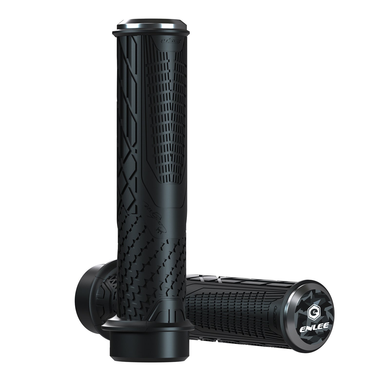 Black Ergonomic Lock-On Bike Grips - Anti-Slip TPR Rubber, Alloy Rings & Plugs for MTB & Commuter Bikes