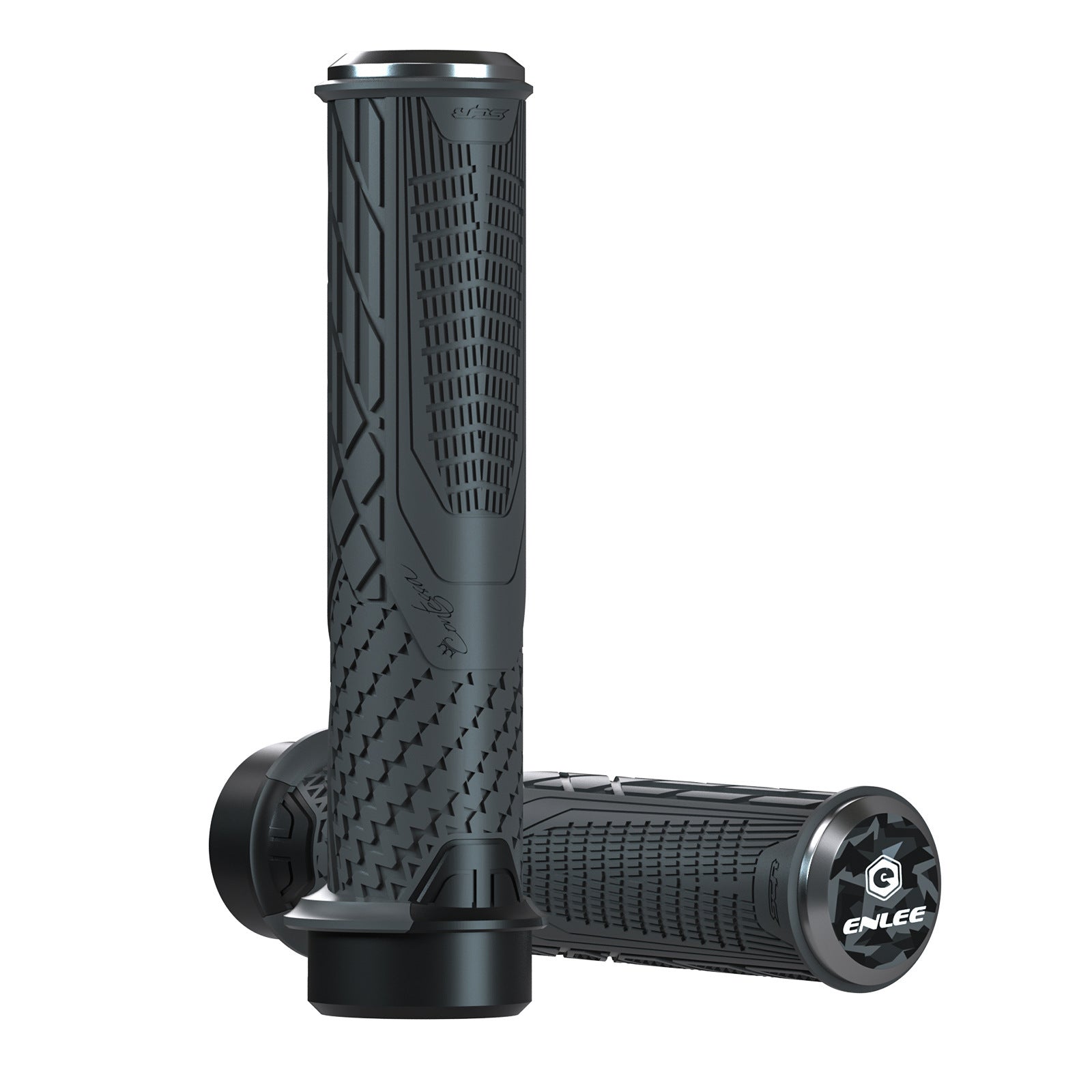 Dark Grey Ergonomic Lock-On Bike Grips - Anti-Slip TPR Rubber, Alloy Rings & Plugs for MTB & Commuter Bikes