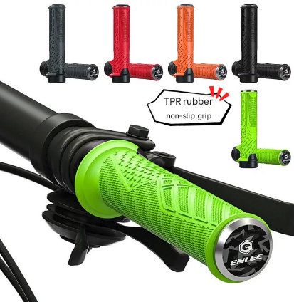 Green Ergonomic Lock-On Bike Grips - Anti-Slip TPR Rubber, Alloy Rings & Plugs for MTB & Commuter Bikes