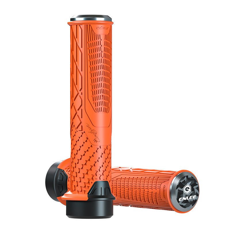 Orange Ergonomic Lock-On Bike Grips - Anti-Slip TPR Rubber, Alloy Rings & Plugs for MTB & Commuter Bikes