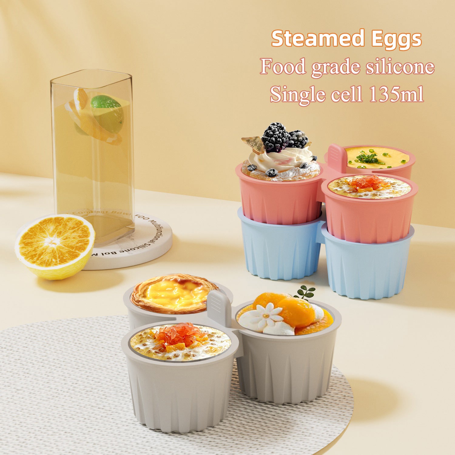 2 Pcs Pink 3-Compartment Silicone Bowl - BPA-Free, Microwave & Air Fryer Safe for Eggs, Baking & Food Storage