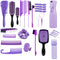 Purple Ultimate 27-Piece Hair Styling & Care Kit - Detangling Brushes, Combs, Scalp Massager & Salon Accessories