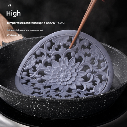 Elegant Floral Silicone Trivet Mat Set (3-Pack, Black) - Heat Resistant, Non-Slip Kitchen Hot Pads & Pot Holders