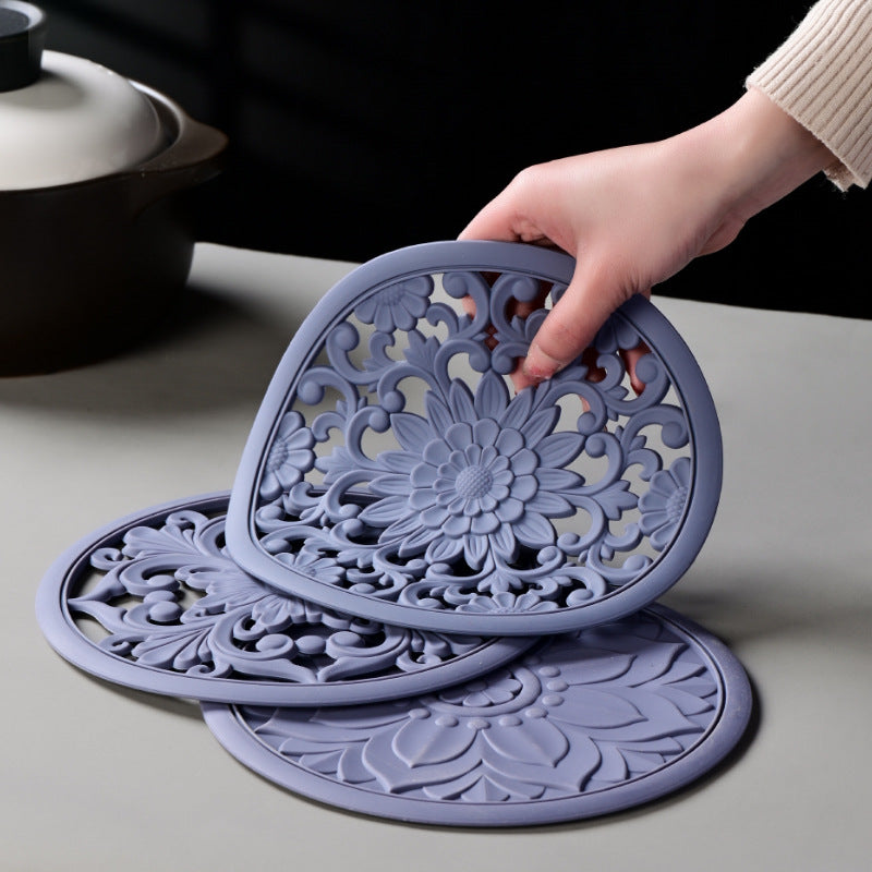 Elegant Floral Silicone Trivet Mat Set (3-Pack, Yellow) - Heat Resistant, Non-Slip Kitchen Hot Pads & Pot Holders
