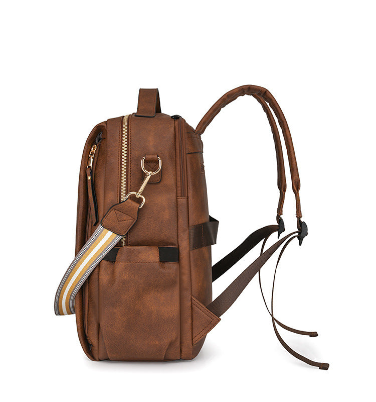 Black Women's Vintage PU Leather Anti-Theft Backpack - Convertible Shoulder Bag & Laptop Rucksack for Travel & Daily Use