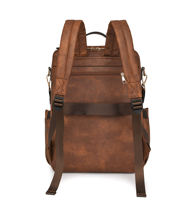 Black Women's Vintage PU Leather Anti-Theft Backpack - Convertible Shoulder Bag & Laptop Rucksack for Travel & Daily Use