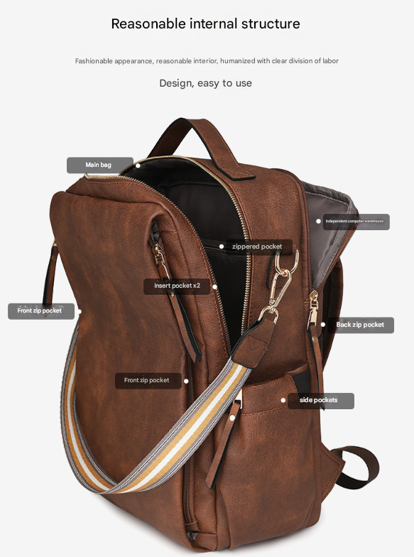 Black Women's Vintage PU Leather Anti-Theft Backpack - Convertible Shoulder Bag & Laptop Rucksack for Travel & Daily Use