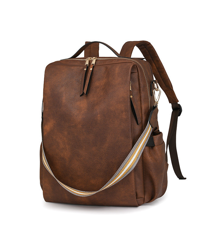 Grey Women's Vintage PU Leather Anti-Theft Backpack - Convertible Shoulder Bag & Laptop Rucksack for Travel & Daily Use