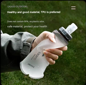 Green and White Ultra-Lightweight 350ml Soft Running Flask - BPA-Free Collapsible TPU Water Bottle for Hiking, Cycling & Outdoor Sports