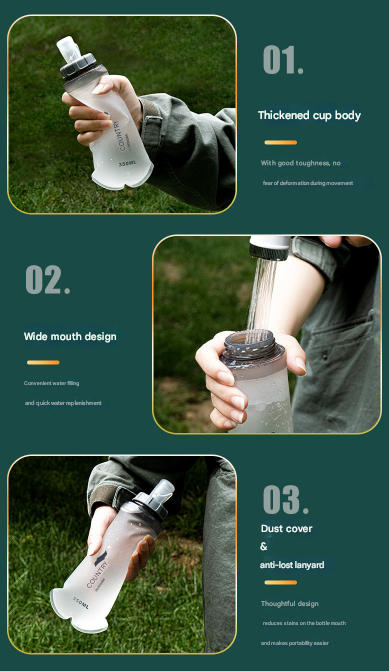 Orange and White Ultra-Lightweight 350ml Soft Running Flask - BPA-Free Collapsible TPU Water Bottle for Hiking, Cycling & Outdoor Sports