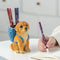 Blue Backpack Charming Golden Retriever Puppy Pen Holder - Resin Desktop Organizer & Decorative Figurine