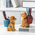 Blue Backpack Charming Golden Retriever Puppy Pen Holder - Resin Desktop Organizer & Decorative Figurine