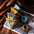 Blue and Brown Artistic Hexagonal Ceramic Coffee Cup & Stand Set - 180ml Nordic Design Drip Glaze Mug