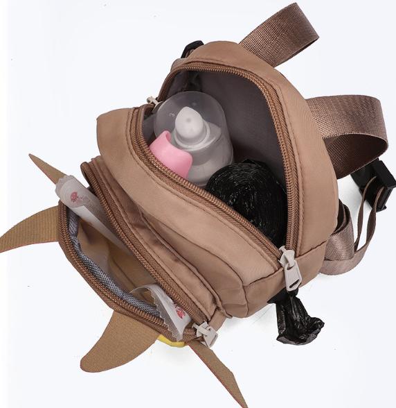 Brown Adorable Monster Pet Backpack Harness - Small Dog & Cat Treat Pouch with Poop Bag Dispenser