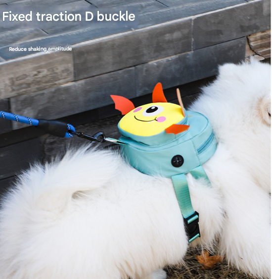 Dark Blue Adorable Monster Pet Backpack Harness - Small Dog & Cat Treat Pouch with Poop Bag Dispenser