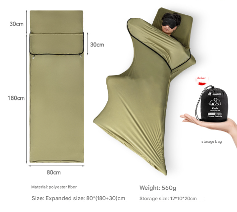 Green Ultra-Stretch Sleeping Bag Liner - Portable & Lightweight Envelope Sleep Sack for Camping & Travel