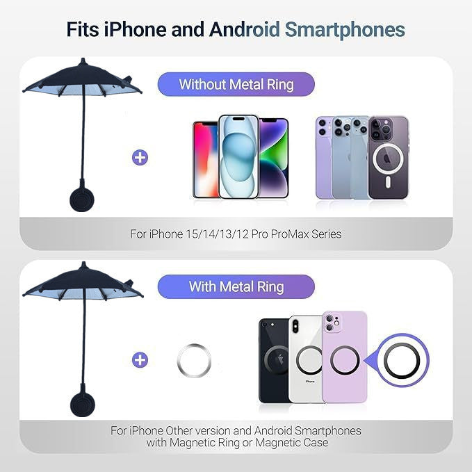 Pink Magnetic Phone Umbrella Sun Shade - Clear Outdoor Screen Visor, Anti-Glare Mini Parasol for iPhone