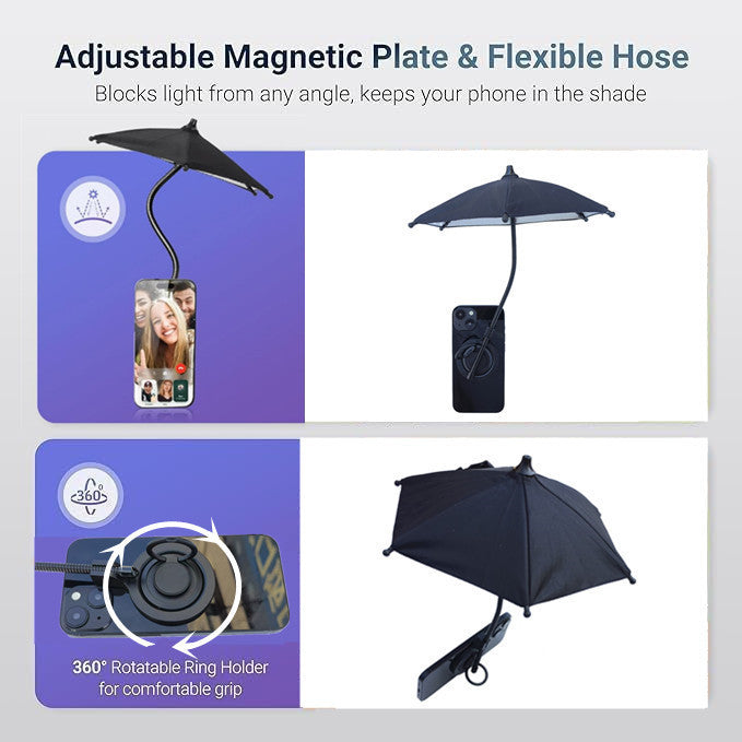 Pink Magnetic Phone Umbrella Sun Shade - Clear Outdoor Screen Visor, Anti-Glare Mini Parasol for iPhone