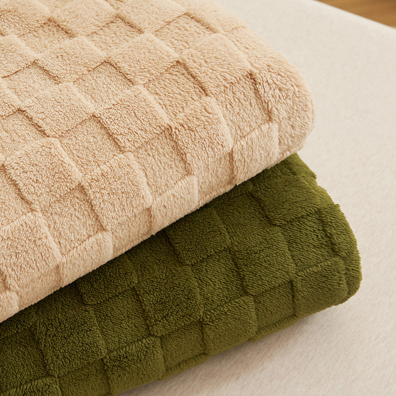 200*230CM Khaki Ultra-Soft Waffle Textured Plush Fleece Blanket - Large Cozy All-Season Throw for Bed & Sofa