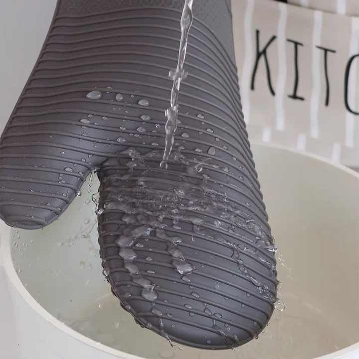 Blue Premium Heat Resistant Silicone Oven Mitts (Pair) - Non-Slip Grip, Cotton Lined for Kitchen Baking, Grilling & BBQ