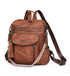 Brown Chic Women's PU Leather Convertible Backpack - Anti-Theft Design, Multi-Pocket Shoulder Bag with Tassel