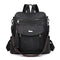 Black Chic Women's PU Leather Convertible Backpack - Anti-Theft Design, Multi-Pocket Shoulder Bag with Tassel