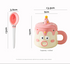 Pink Adorable Cartoon Character Ceramic Mug Set - 420ml with Fun Cake Design Lid & Matching Spoon - Perfect Gift